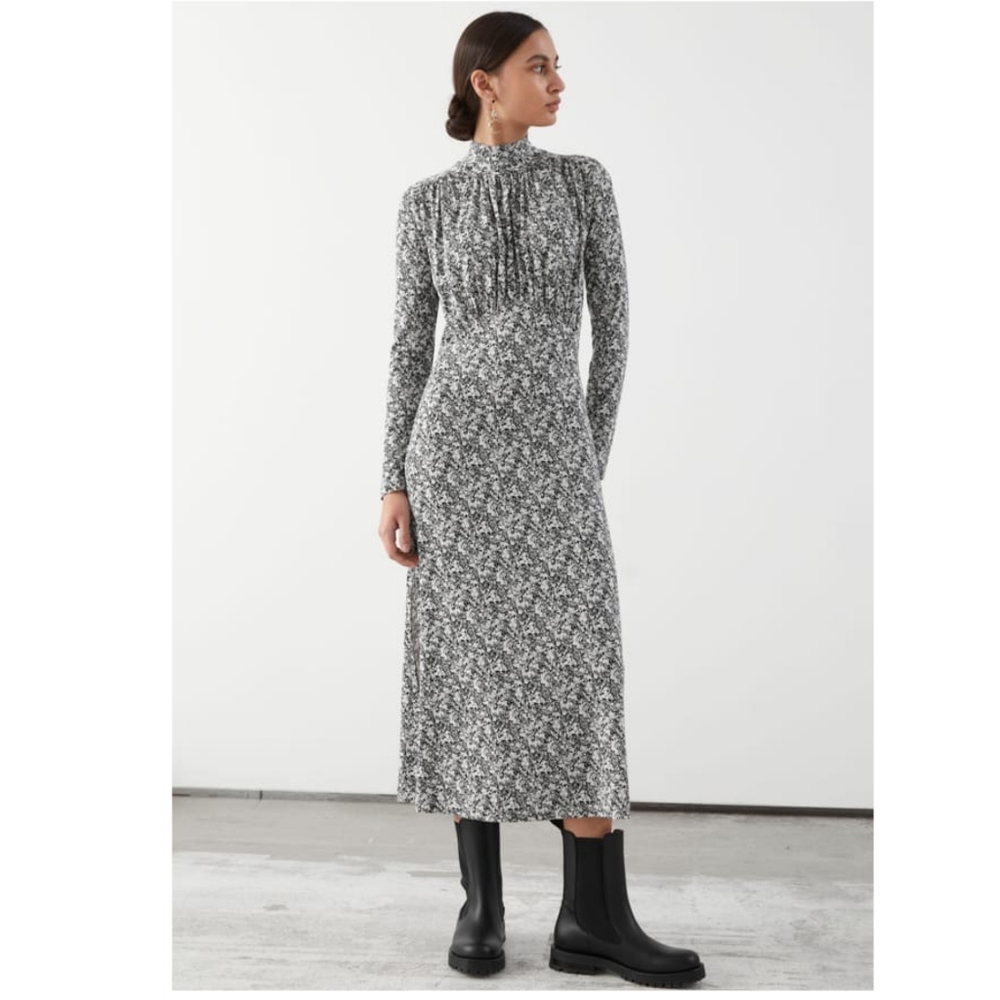 ❗SOLD❗NWT & OtherStories Gathered High Collar Midi Dress